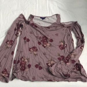 Purple Floral Cold Shoulder Bell Sleeve Top
